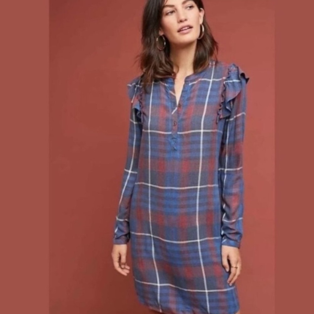 Anthropologie Cloth & Stone Ruffle sleeve shirt dress. Size M